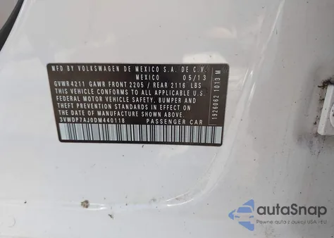 2013 Volkswagen Jetta 2.5L Se из США, поврежденный, VIN 3VWDP7AJ0DM440118